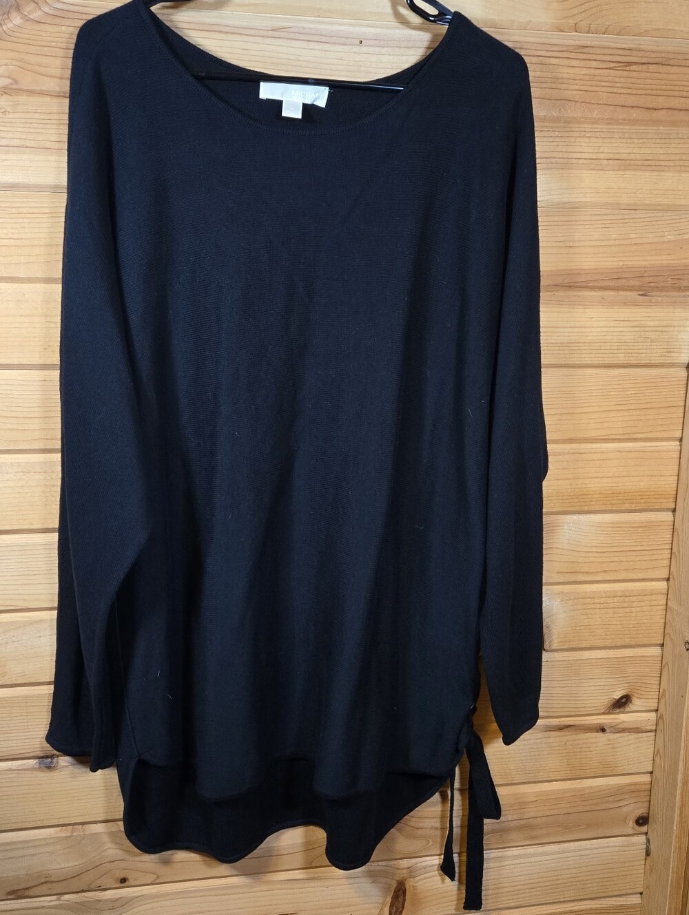 Michael Kors Women's Tunic Sweater 1X XL Black Pullover Side Tie Long Sleeve